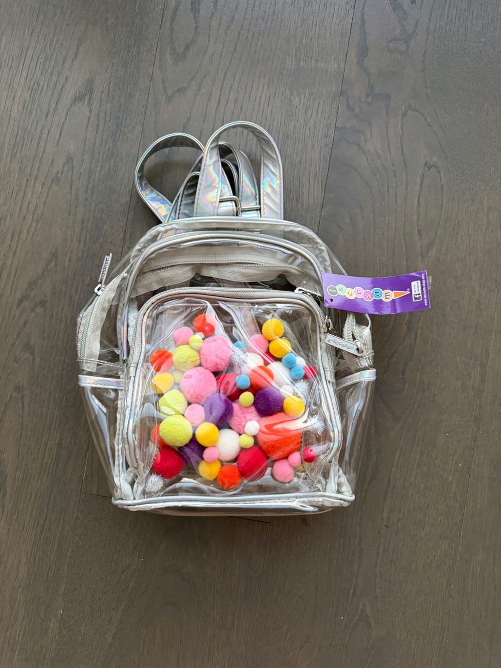 Child Backpack with pompoms/ clear